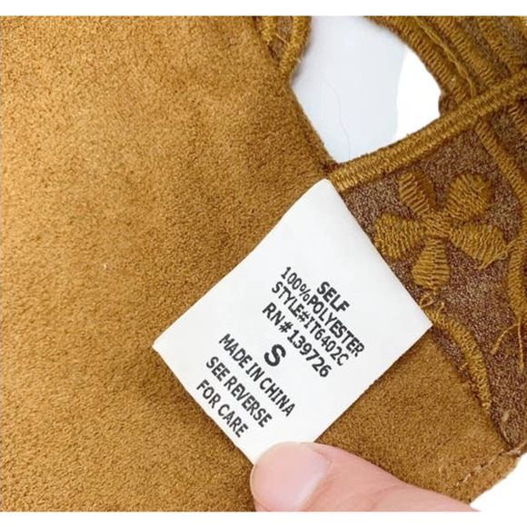 HONEY Punch Vintage Suede Crochet Cut-Out Festival Bralette Criss-Cross Back - Picture 8 of 9